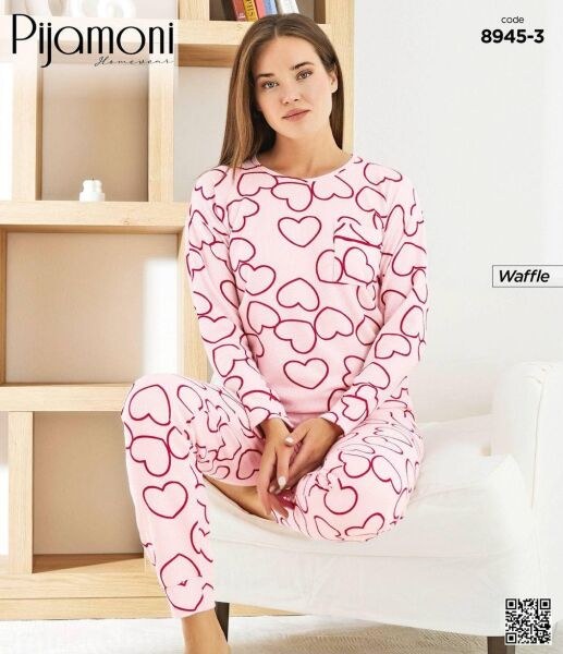 Pijamoni 8945-3 Bayan Waffle Pijama Takım