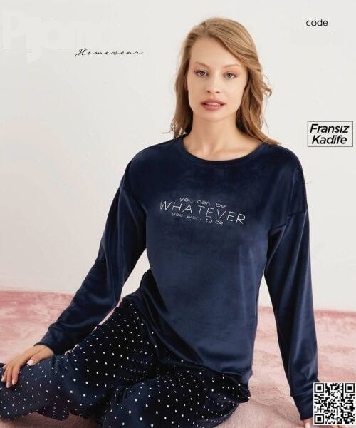 Pijamoni 4210-6 Yeni Fransız Kadife Pijama Takım