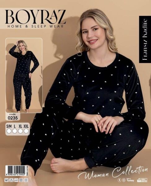 Boyraz 0235 Fransız Kadife Desenli Pijama Takım