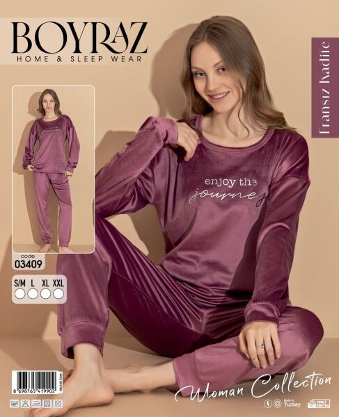 Boyraz 03409 Fransız İthal Kadife Pijama Takım