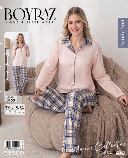Boyraz 0168 Bayan Sendy Soft Düğmeli Pijama Takım
