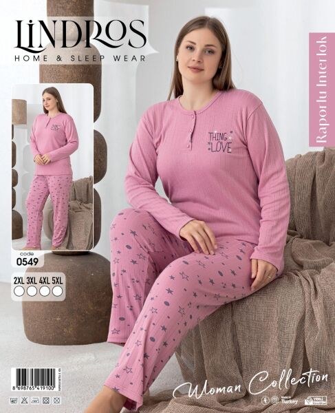 Lindros 0549 Bayan Rap.İnterlok Battal Pijama Tk