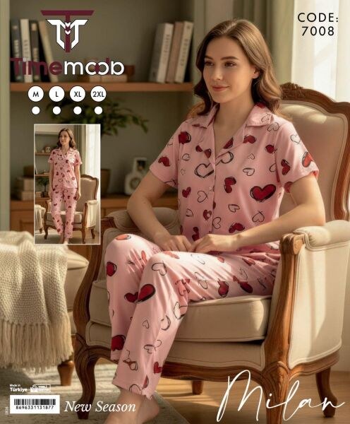 Time Moda 7008 Milan Gömlek Kısa Kol Pijama Takım