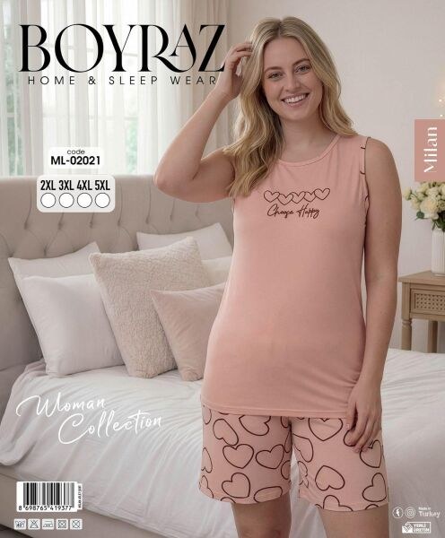 Boyraz 02021 Milan Battal Kısakol Şortlu Pijama Tk