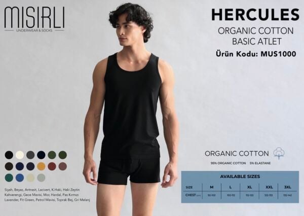 MISIRLI 1000 ERKEK ORGANIC PAMUKLU HERCULES ATLET SİYAH