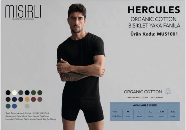 MISIRLI 1001 ERKEK ORGANIC HERCULES FANİLA SİYAH
