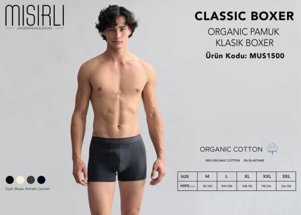 MISIRLI 1500 ERKEK ORGANIC PAMUK KLASİK BOXER ANTRASİT