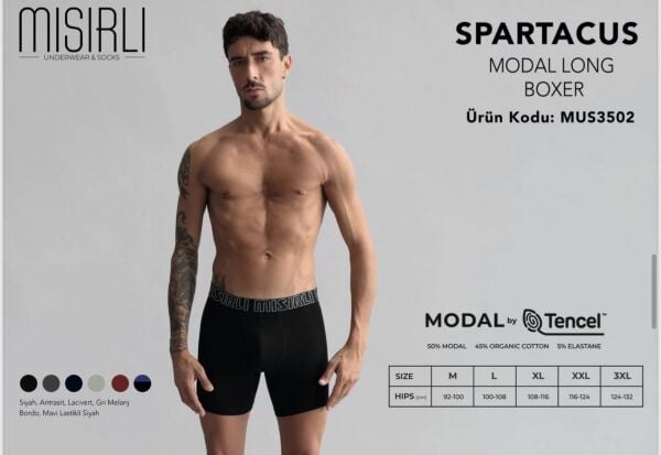 MISIRLI 3502 ERKEK MODAL SPARTACUS LONG BOXER SİYAH