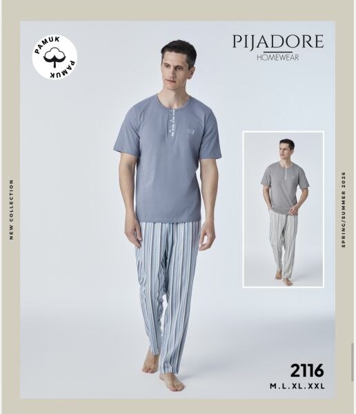 PİJADORE 2116 ERKEK KISA KOL PİJAMA TAKIM GRİ