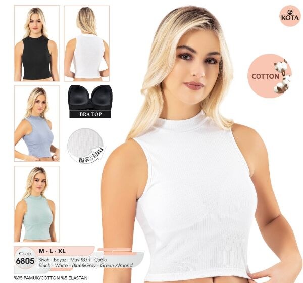 KOTA 6805 BAYAN BALIKÇI YAKA RAP.RİB.PEDLİ CROP MAVİ