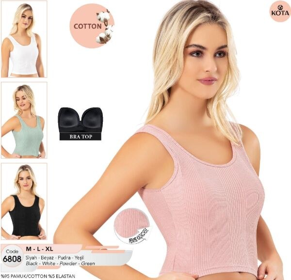KOTA 6808 BAYAN ÇİZGİ RAP.PENYE KAŞ.PEDLİ CROP BEYAZ