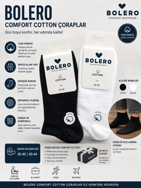 BOLERO B63 BAYAN DİKİŞSİZ PAMUK PATİK BEYAZ