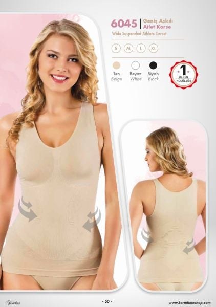 FORM TİME 6045-B GENİŞ ASKI ATLET KORSE SİYAH