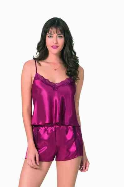 PRİMODA 9059 SATEN BABYDOLL ŞORT TAKIM BORDO