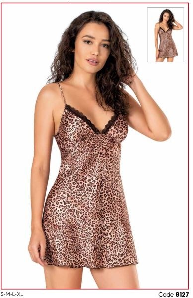 PRİMODA 8127 SATEN KISA LEOPAR GECELİK LEOPAR