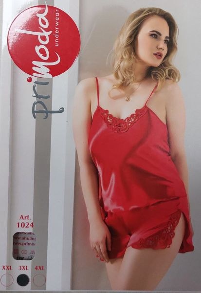 PRİMODA 1024 SATEN BATTAL BABYDOLL ŞORT TAKIM BORDO