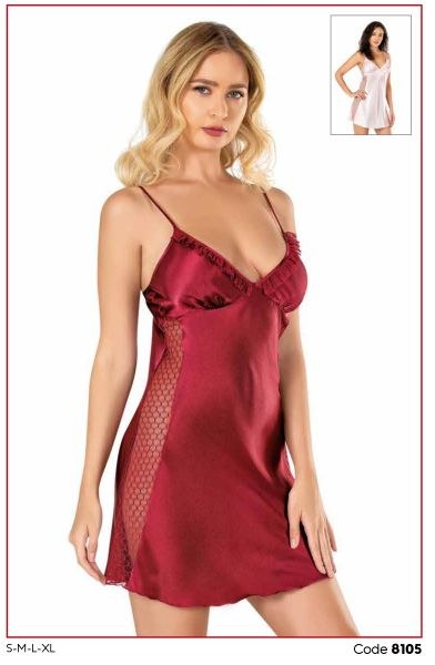 PRİMODA 8105 SATEN KISA GECELİK BORDO