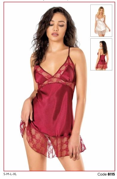 PRİMODA 8115 SATEN KISA GECELİK BORDO