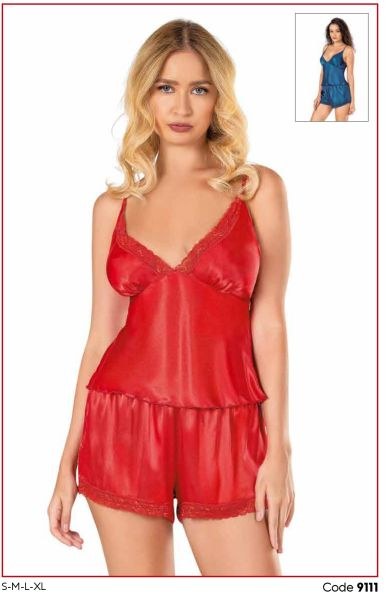 PRİMODA 9111 SATEN BABYDOLL ŞORT TAKIM KIRMIZI