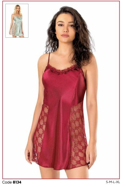 PRİMODA 8134 SATEN KISA GECELİK BORDO