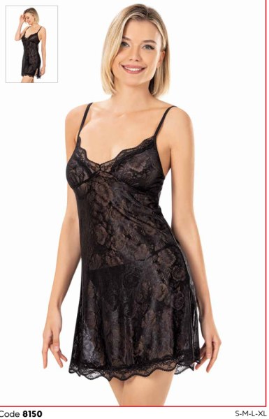 PRİMODA 8150 SATEN KISA GECELİK SİYAH