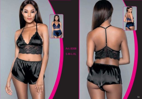 FOR DREAMS 8308 SATEN BRALET SÜTYEN ŞORT TAKIM LACİVERT
