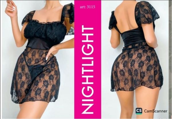 NIGHTLIGHT 3115 TÜL FANTAZİ GECELİK SİYAH