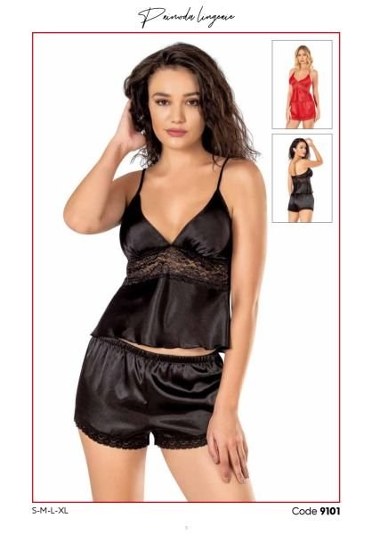 PRİMODA 9101 SATEN BABYDOLL ŞORT TAKIM KIRMIZI