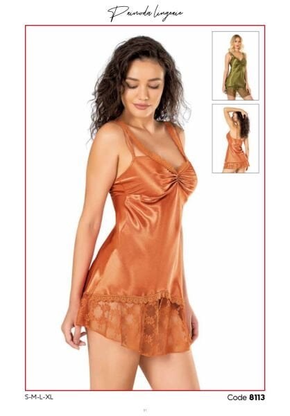 PRİMODA 8113 SATEN KISA GECELİK ORANJ