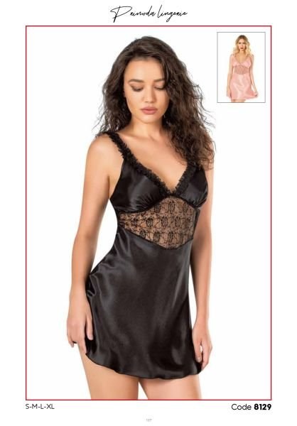 PRİMODA 8129 SATEN KISA GECELİK SİYAH