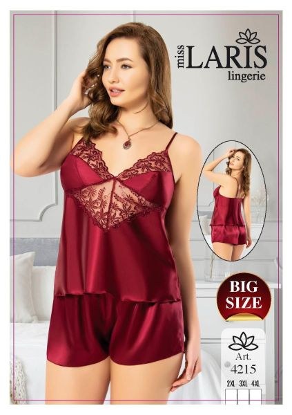 MİSS LARİS 4215 BIG SİZE SATEN ŞORT TAKIM BORDO