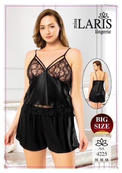 MİSS LARİS 4225 BIG SİZE SATEN ŞORT TAKIM SİYAH