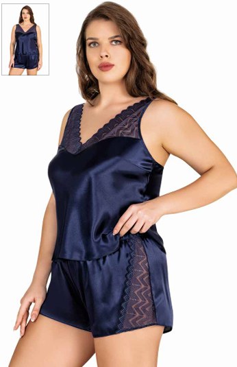PRİMODA 1073 SATEN BATTAL ŞORT TAKIM LACİVERT