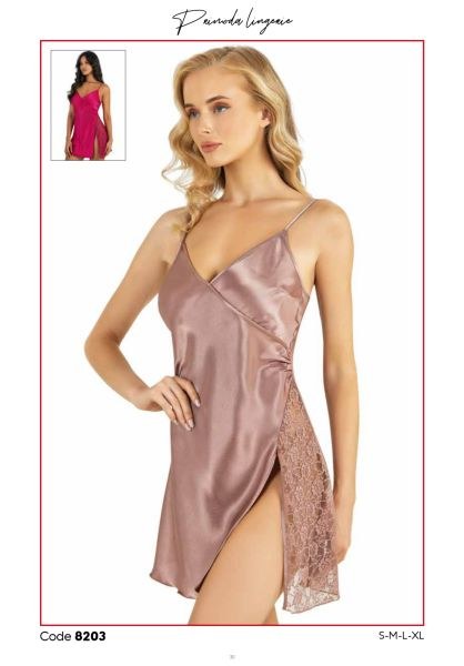 PRİMODA 8203 SATEN KISA GECELİK VİŞNE