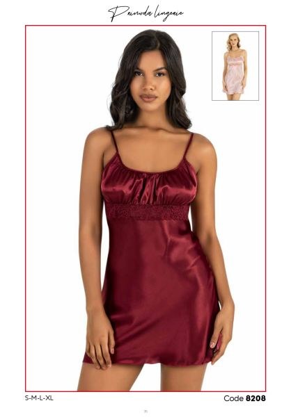 PRİMODA 8208 SATEN KISA GECELİK BORDO