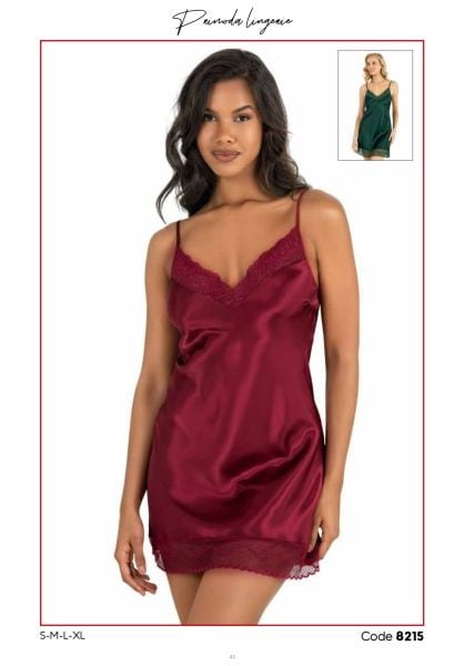 PRİMODA 8215 SATEN KISA GECELİK KOYU YEŞİL