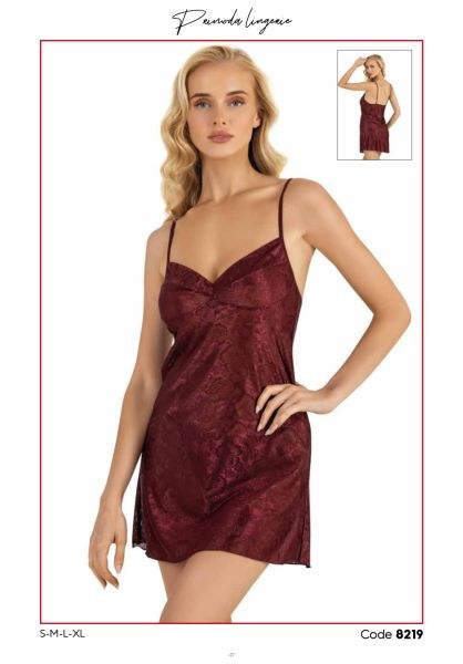 PRİMODA 8219 SATEN KISA GECELİK BORDO