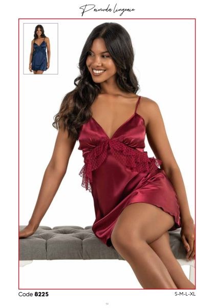 PRİMODA 8225 SATEN KISA GECELİK BORDO