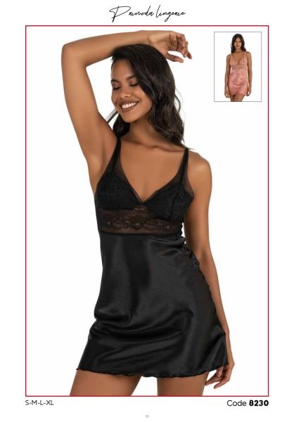 PRİMODA 8230 SATEN KISA GECELİK SİYAH