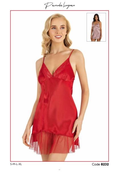 PRİMODA 8232 SATEN KISA GECELİK KIRMIZI