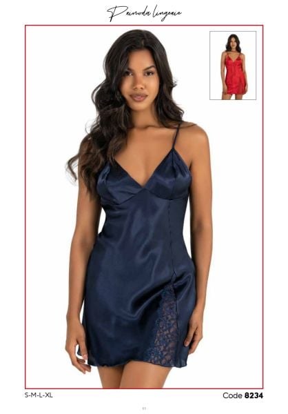 PRİMODA 8234 SATEN KISA GECELİK LACİVERT
