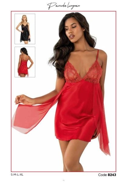 PRİMODA 8243 SATEN KISA GECELİK SİYAH
