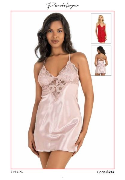 PRİMODA 8247 SATEN KISA GECELİK KIRMIZI