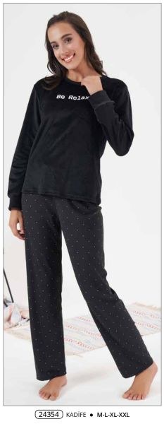 ESTİVA 24354 BAYAN KADİFE DESENLİ PİJAMA TAKIM SİYAH