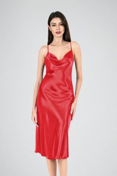 PRİMODA 7741 SATEN UZUN DEGAJE GECELİK KIRMIZI