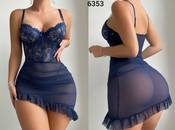 BELENG 6353 FANTAZİ FIRFIRLI GECELİK LACİVERT