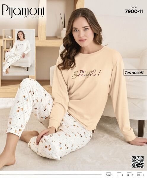 PİJAMONİ 7900-11 BAYAN TERMOSOFT PİJAMA TAKIM BEJ