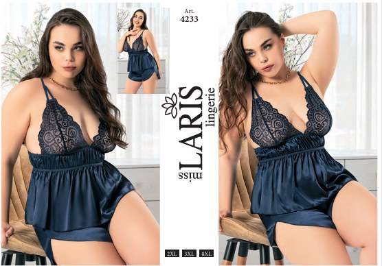 MİSS LARİS 4233 BIG SİZE SATEN ŞORT TAKIM