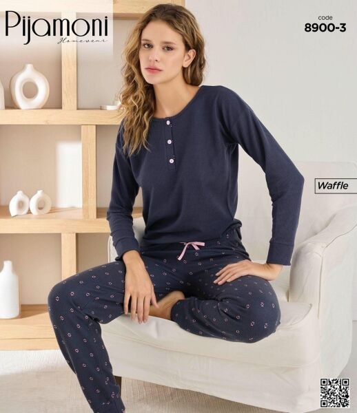 PİJAMONİ 8900-3 BAYAN WAFFLE PİJAMA TAKIM