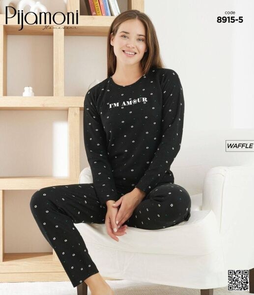 PİJAMONİ 8915-5 BAYAN WAFFLE PİJAMA TAKIM